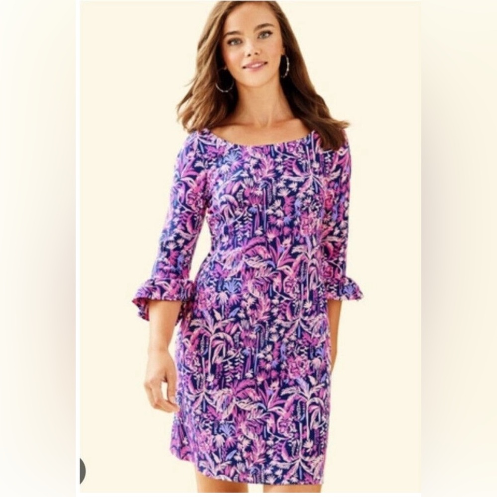 Lilly Pulitzer UPF 50+ Sophie Ruffle Dress Navy Swing Of Things Monkey Size XS